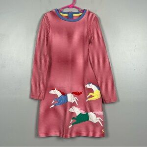 Joules girls 100% cotton pink stripe horse equestrian appliqué dress, size 11 yr